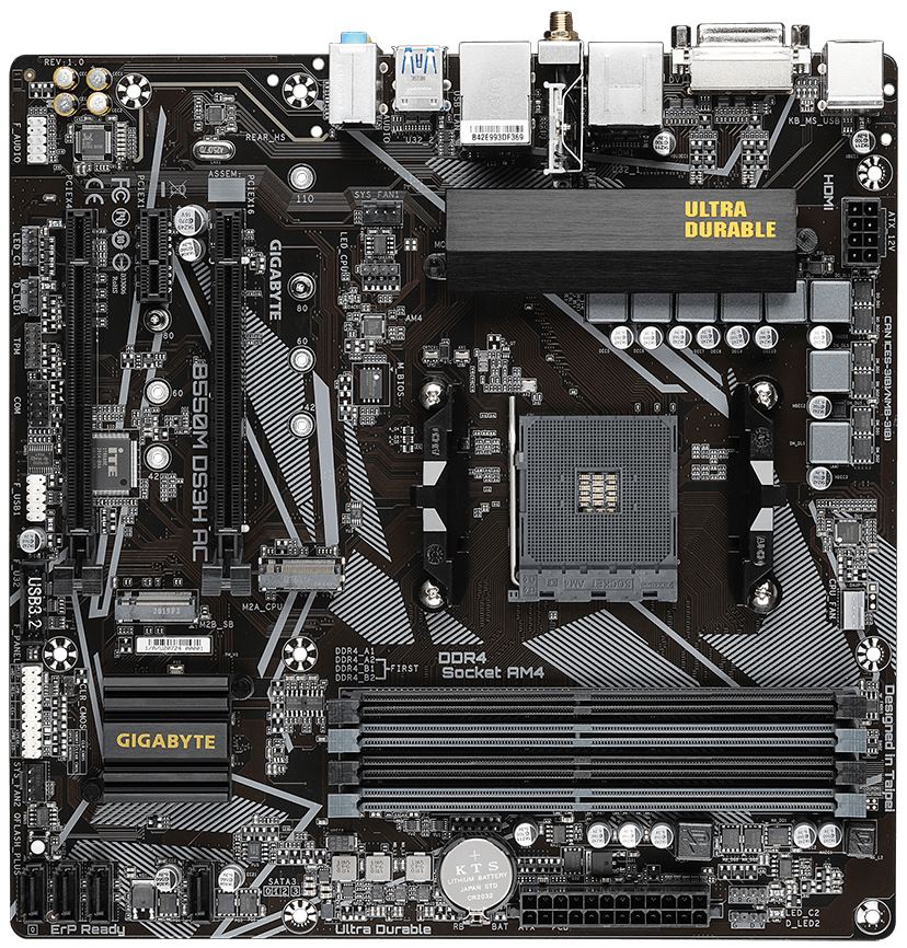 GIGABYTE B550M DS3H AC / AMD B550 / AM4 / 4x DDR4 / 2x M.2 / DVI-D / HDMI / WiFi / mATX